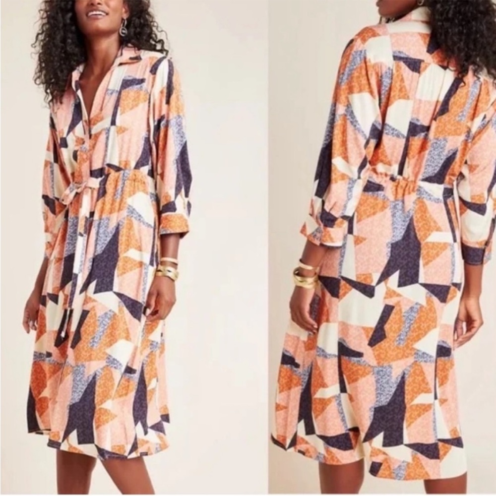 Corey Lynn Calter Patchwork Abstract Print Midi Length Shirt Dress SZ S VGUC